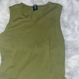 Navy Green Crop V Neck Tee